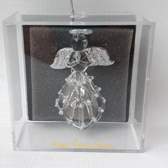 Hand Spun Clear Sparkle Wings Glass Angel Holiday - Picture 4 of 5